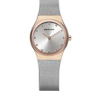 BERING 12924-064 Reloj de cuarzo para mujer con caja de acero inoxidable de 24 mm con acabado en tono oro rosa y esfera plateada, correa milanesa, cristal de zafiro y resistencia al agua de 3 ATM