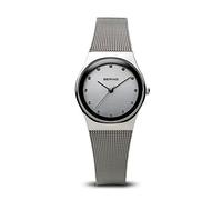 BERING 12927-000 Reloj de cuarzo para mujer con caja de acero inoxidable plateado de 27 mm y esfera plateada, correa milanesa, cristal de zafiro y resistencia al agua de 3 ATM