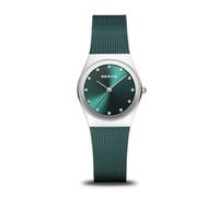 Bering 12927-808 Reloj de Cuarzo para Mujer con Caja de Acero Inoxidable Plateado de 27 mm y Esfera Verde, Correa milanesa, Cristal de Zafiro y Resistencia al Agua de 3 ATM