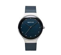 BERING 12934-307 Reloj de cuarzo para mujer con caja de acero inoxidable plateado de 34 mm y esfera azul, correa milanesa, cristal de zafiro y resistencia al agua de 3 ATM