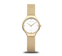 Bering 13326-334 Reloj de Cuarzo para Mujer con Caja de Acero Inoxidable de 26 mm con Acabado Dorado y Esfera Blanca, Correa milanesa, Cristal de Zafiro y Resistencia al Agua de 3 ATM