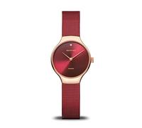 BERING 13326-Charity Reloj de cuarzo para mujer con caja de acero inoxidable de 26 mm con acabado en oro rosa y esfera roja, correa milanesa, cristal de zafiro y resistencia al agua de 3 ATM