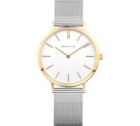BERING 14134-010 Reloj de Cuarzo para Mujer con Caja de Acero Inoxidable de 34 mm con Acabado Dorado y Esfera Blanca, Correa milanesa, Cristal de Zafiro y Resistencia al Agua de 3 ATM