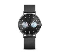 BERING 14236-123 Reloj de cuarzo para mujer de 36 mm con caja de acero inoxidable con acabado negro y esfera negra, correa milanesa, cristal de zafiro y resistencia al agua de 3 ATM