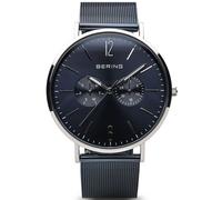 BERING 14240-303 Reloj de cuarzo para hombre con caja de acero inoxidable plateado de 40 mm y esfera azul, correa milanesa, cristal de zafiro y resistencia al agua de 3 ATM