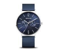 BERING 14240-303 Reloj de cuarzo para hombre con caja de acero inoxidable plateado de 40 mm y esfera azul, correa milanesa, cristal de zafiro y resistencia al agua de 3 ATM