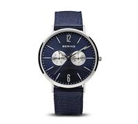 BERING 14240-507 Reloj de cuarzo para hombre con caja de acero inoxidable plateado de 40 mm y esfera azul, correa estilo militar, cristal de zafiro y resistencia al agua de 3 ATM
