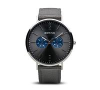 BERING 14240-803 Reloj de cuarzo para hombre con caja de acero inoxidable plateado de 40 mm y esfera gris, correa de piel de becerro, cristal de zafiro y resistencia al agua de 3 ATM