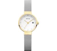 BERING 14426-010 Reloj solar para mujer con caja de acero inoxidable de 26 mm con acabado dorado y esfera blanca, correa milanesa, cristal de zafiro y resistencia al agua de 5 ATM