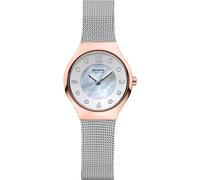 Bering 14427-060 Reloj Solar para Mujer con Caja de Acero Inoxidable de 27 mm con Acabado en Oro Rosa y Esfera Blanca, Correa milanesa, Cristal de Zafiro y Resistencia al Agua de 5 ATM