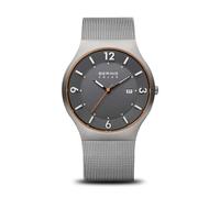 BERING 14440-073 Reloj solar para hombre con caja de acero inoxidable de 40 mm con acabado en gris y esfera gris, correa milanesa, cristal de zafiro y resistencia al agua de 5 ATM
