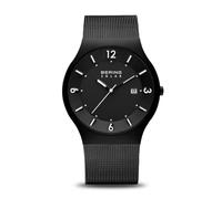 BERING 14440-222 Reloj solar para hombre con caja de acero inoxidable de 40 mm con acabado negro y esfera negra, correa milanesa, cristal de zafiro y resistencia al agua de 5 ATM