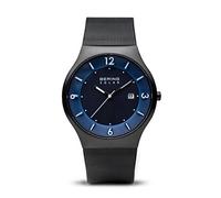 BERING 14440-227 Reloj solar para hombre con caja de acero inoxidable de 40 mm con acabado negro y esfera azul, correa milanesa, cristal de zafiro y resistencia al agua de 5 ATM