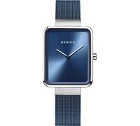 BERING 14528-307 Reloj de cuarzo para mujer con caja de acero inoxidable plateado de 28 mm y esfera azul, correa milanesa, cristal de zafiro y resistencia al agua de 3 ATM