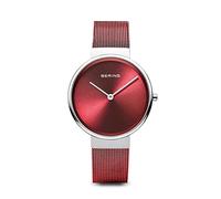 BERING 14531-303 Reloj de cuarzo para mujer con caja de acero inoxidable plateado de 31 mm y esfera roja, correa milanesa, cristal de zafiro y resistencia al agua de 5 ATM