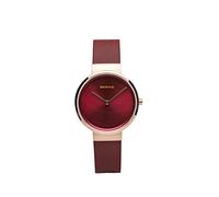 BERING 14531-363 Reloj de cuarzo para mujer con caja de acero inoxidable de 31 mm con acabado en oro rosa y esfera roja, correa milanesa, cristal de zafiro y resistencia al agua de 5 ATM