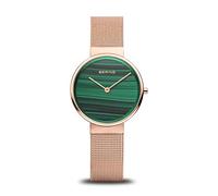 Bering 14531-368 Reloj de Cuarzo para Mujer con Caja de Acero Inoxidable de 31 mm con Acabado en Oro Rosa y Esfera Verde, Correa milanesa, Cristal de Zafiro y Resistencia al Agua de 5 ATM
