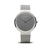 BERING 14539-000 Reloj de cuarzo unisex con caja de acero inoxidable plateado de 39 mm y esfera plateada, correa milanesa, cristal de zafiro y resistencia al agua de 5 ATM