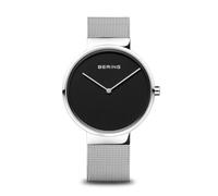 BERING 14539-002 Reloj de Cuarzo Unisex con Caja de Acero Inoxidable Plateado de 39 mm y Esfera Negra, Correa milanesa, Cristal de Zafiro y Resistencia al Agua de 5 ATM