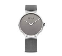 BERING 14539-077 Reloj de cuarzo unisex con caja de acero inoxidable plateado de 39 mm y esfera gris, correa milanesa, cristal de zafiro y resistencia al agua de 5 ATM
