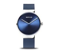 BERING 14539-307 Reloj de cuarzo unisex con caja de acero inoxidable plateado de 39 mm y esfera azul, correa milanesa, cristal de zafiro y resistencia al agua de 5 ATM