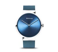 BERING 14539-308 Reloj de cuarzo unisex con caja de acero inoxidable plateado de 39 mm y esfera azul, correa milanesa, cristal de zafiro y resistencia al agua de 5 ATM