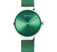BERING 14539-808 Reloj de cuarzo unisex con caja de acero inoxidable plateado de 39 mm y esfera verde, correa milanesa, cristal de zafiro y resistencia al agua de 5 ATM
