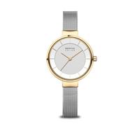 Bering 14631-024 Reloj de Cuarzo para Mujer con Caja de Acero Inoxidable de 31 mm con Acabado Dorado y Esfera Blanca, Correa milanesa, Cristal de Zafiro y Resistencia al Agua de 5 ATM