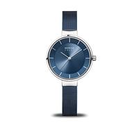 BERING 14631-307 Reloj solar para mujer con caja de acero inoxidable plateado de 31 mm y esfera azul, correa milanesa, cristal de zafiro y resistencia al agua de 5 ATM