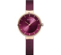 BERING 14631-969 Reloj solar para mujer con caja de acero inoxidable de 31 mm con acabado en oro rosa y esfera lila, correa milanesa, cristal de zafiro y resistencia al agua de 5 ATM