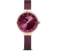 BERING 14631-969 Reloj solar para mujer con caja de acero inoxidable de 31 mm con acabado en oro rosa y esfera lila, correa milanesa, cristal de zafiro y resistencia al agua de 5 ATM