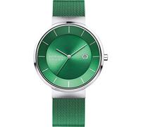 BERING 14639-Charity Reloj solar para hombre con caja de acero inoxidable plateado de 39 mm y esfera verde, correa milanesa, cristal de zafiro y resistencia al agua de 5 ATM