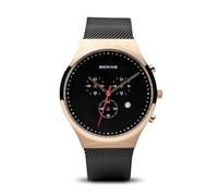 BERING 14740-166 Reloj de cuarzo para hombre con caja de acero inoxidable de 40 mm con acabado en oro rosa y esfera negra, correa milanesa, cristal de zafiro y resistencia al agua de 3 ATM