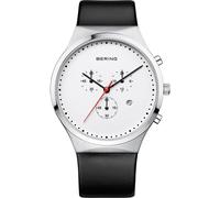 BERING 14740-404 Reloj de cuarzo para hombre con caja de acero inoxidable plateado de 40 mm y esfera blanca, correa de piel de becerro, cristal de zafiro y resistencia al agua de 3 ATM