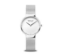 BERING 15531-004 Reloj de cuarzo para mujer con caja de acero inoxidable plateado de 31 mm y esfera blanca, correa milanesa, cristal de zafiro y resistencia al agua de 5 ATM