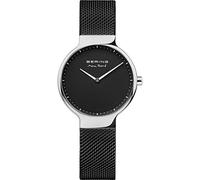 BERING 15531-102 Reloj de cuarzo para mujer con caja de acero inoxidable plateado de 31 mm y esfera negra, correa milanesa, cristal de zafiro y resistencia al agua de 5 ATM