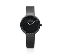 BERING 15531-123 Reloj de cuarzo para mujer con caja de acero inoxidable de 31 mm con acabado negro y esfera negra, correa milanesa, cristal de zafiro y resistencia al agua de 5 ATM