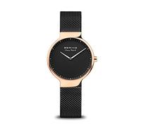 BERING 15531-262 Reloj de cuarzo para mujer con caja de acero inoxidable de 31 mm con acabado en oro rosa y esfera negra, correa milanesa, cristal de zafiro y resistencia al agua de 5 ATM