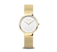 BERING 15531-334 Reloj de cuarzo para mujer con caja de acero inoxidable de 31 mm con acabado dorado y esfera blanca, correa milanesa, cristal de zafiro y resistencia al agua de 5 ATM