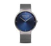 BERING 15540-077 Reloj de cuarzo para hombre con caja de acero inoxidable de 40 mm con acabado en gris y esfera azul, correa milanesa, cristal de zafiro y resistencia al agua de 5 ATM