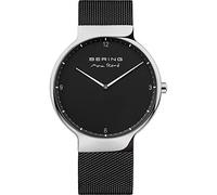 BERING 15540-102 Reloj de cuarzo para hombre con caja de acero inoxidable plateado de 40 mm y esfera negra, correa milanesa, cristal de zafiro y resistencia al agua de 5 ATM