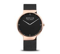 BERING 15540-262 Reloj de cuarzo para hombre con caja de acero inoxidable de 40 mm con acabado en oro rosa y esfera negra, correa milanesa, cristal de zafiro y resistencia al agua de 5 ATM