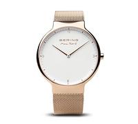 BERING 15540-364 Reloj de cuarzo para mujer con caja de acero inoxidable de 40 mm con acabado en oro rosa y esfera blanca, correa milanesa, cristal de zafiro y resistencia al agua de 5 ATM