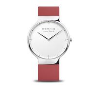 BERING 15540-500 Reloj de cuarzo para hombre con caja de acero inoxidable plateado de 40 mm y esfera blanca, correa de silicona, cristal de zafiro y resistencia al agua de 5 ATM