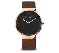 BERING 15540-562 Reloj de Cuarzo para Hombre con Caja de Acero Inoxidable de 40 mm con Acabado en Oro Rosa y Esfera Negra, Correa de Piel de Becerro, Cristal de Zafiro y Resistencia al Agua de 5 ATM