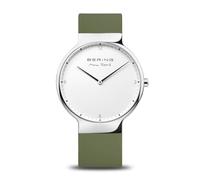 BERING 15540-800 Reloj de cuarzo para hombre con caja de acero inoxidable plateado de 40 mm y esfera blanca, correa de silicona, cristal de zafiro y resistencia al agua de 5 ATM