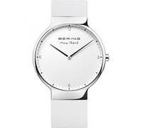 BERING 15540-904 Reloj de cuarzo para mujer con caja de acero inoxidable plateado de 40 mm y esfera blanca, correa de silicona, cristal de zafiro y resistencia al agua de 5 ATM