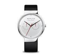 BERING Hombre Análoga Cuarzo Reloj de pulsera de colección con Piel de becerro Pulsera de Cristal de Zafiro, Negro/Plata
