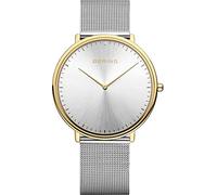 BERING 15739-010 Reloj de Cuarzo Unisex con Caja de Acero Inoxidable de 39 mm con Acabado Dorado y Esfera Plateada, Correa milanesa, Cristal de Zafiro y Resistencia al Agua de 3 ATM