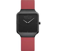 BERING 15832-523 Reloj de cuarzo para mujer con caja de acero inoxidable de 32 mm con acabado negro y esfera negra, correa de silicona, cristal de zafiro y resistencia al agua de 3 ATM